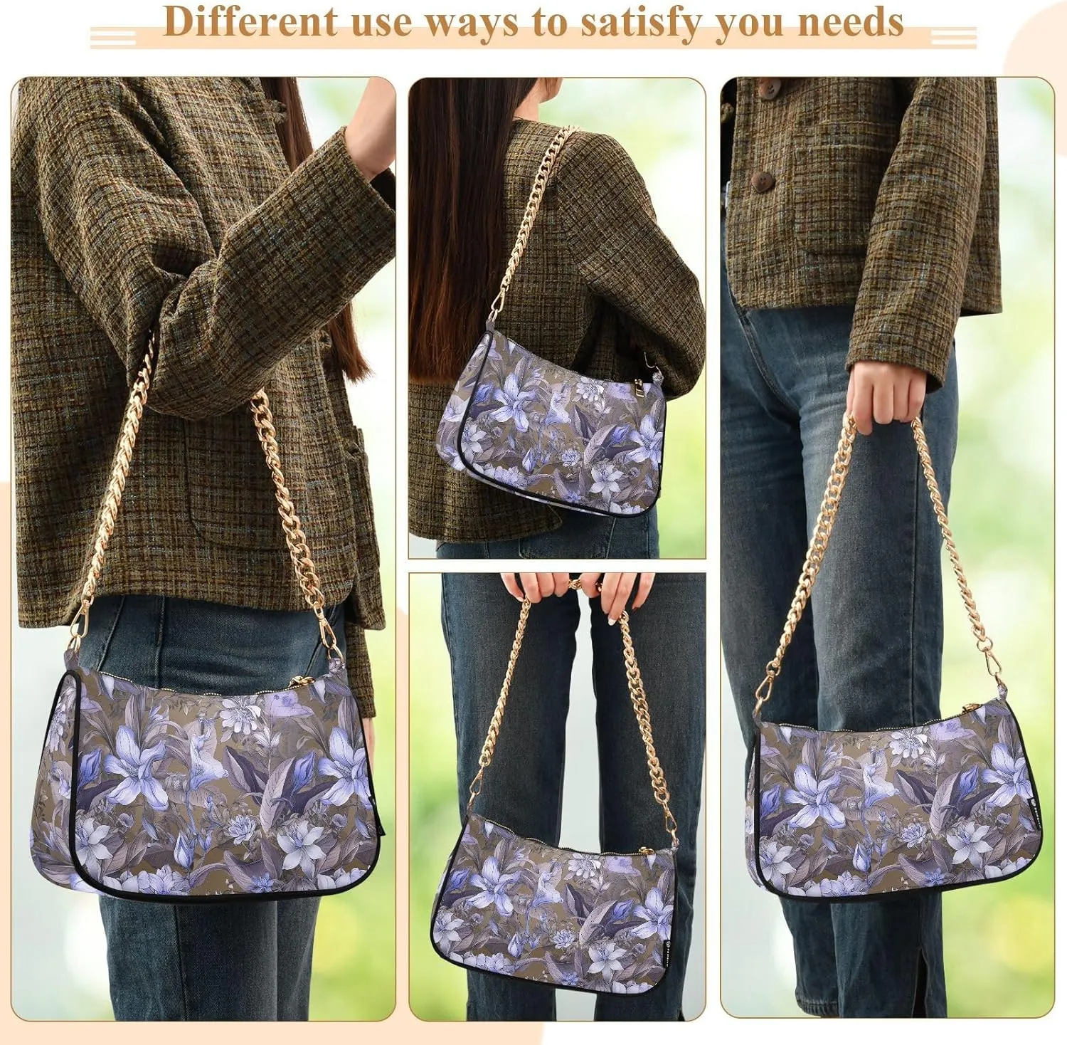 Women's Shoulder Handbags Chain Shoulder Brace for Women Bag Flowers Pattern Ladies Vacation Handbags Tote Purse,Multi1