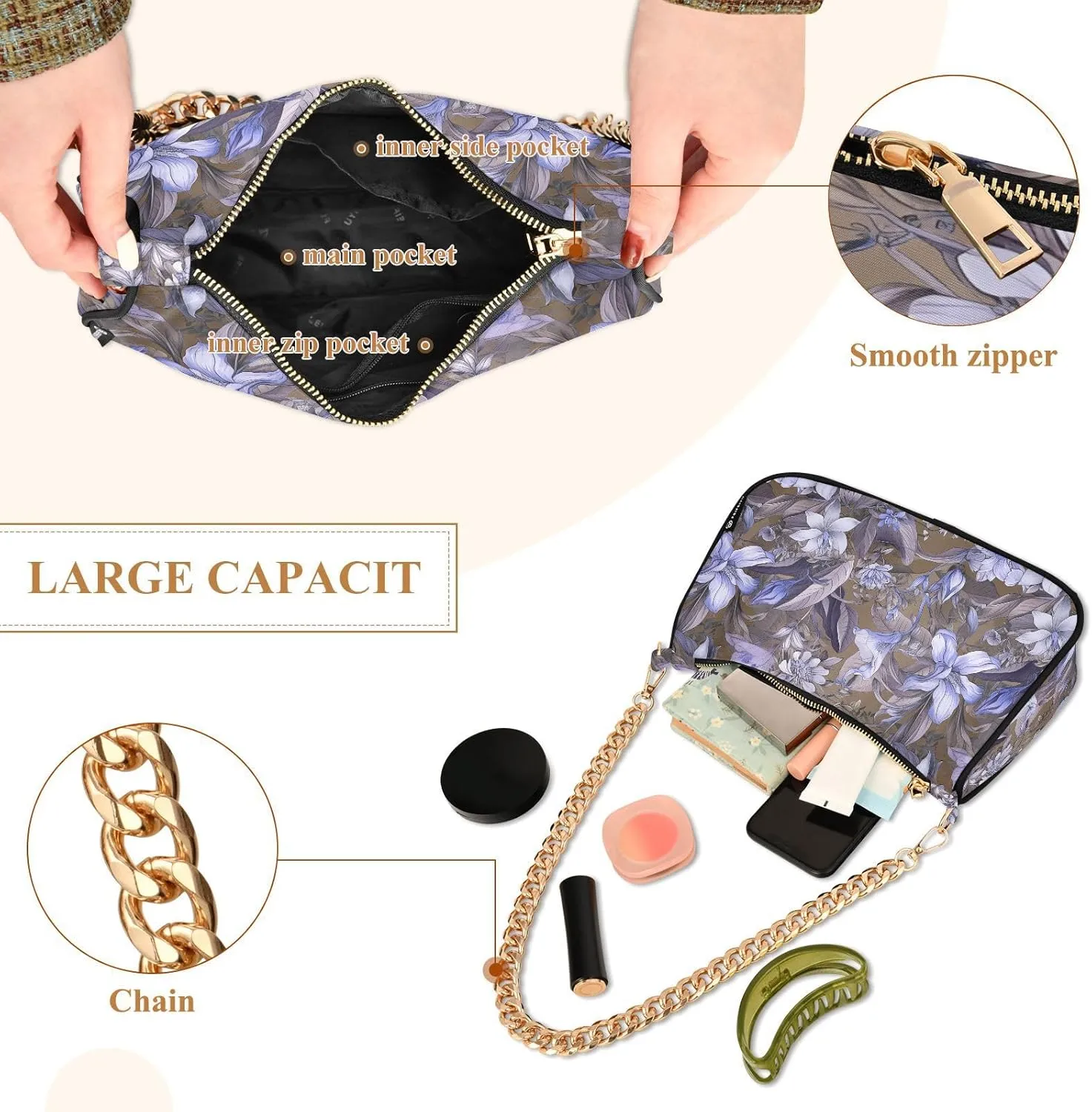 Women's Shoulder Handbags Chain Shoulder Brace for Women Bag Flowers Pattern Ladies Vacation Handbags Tote Purse,Multi1
