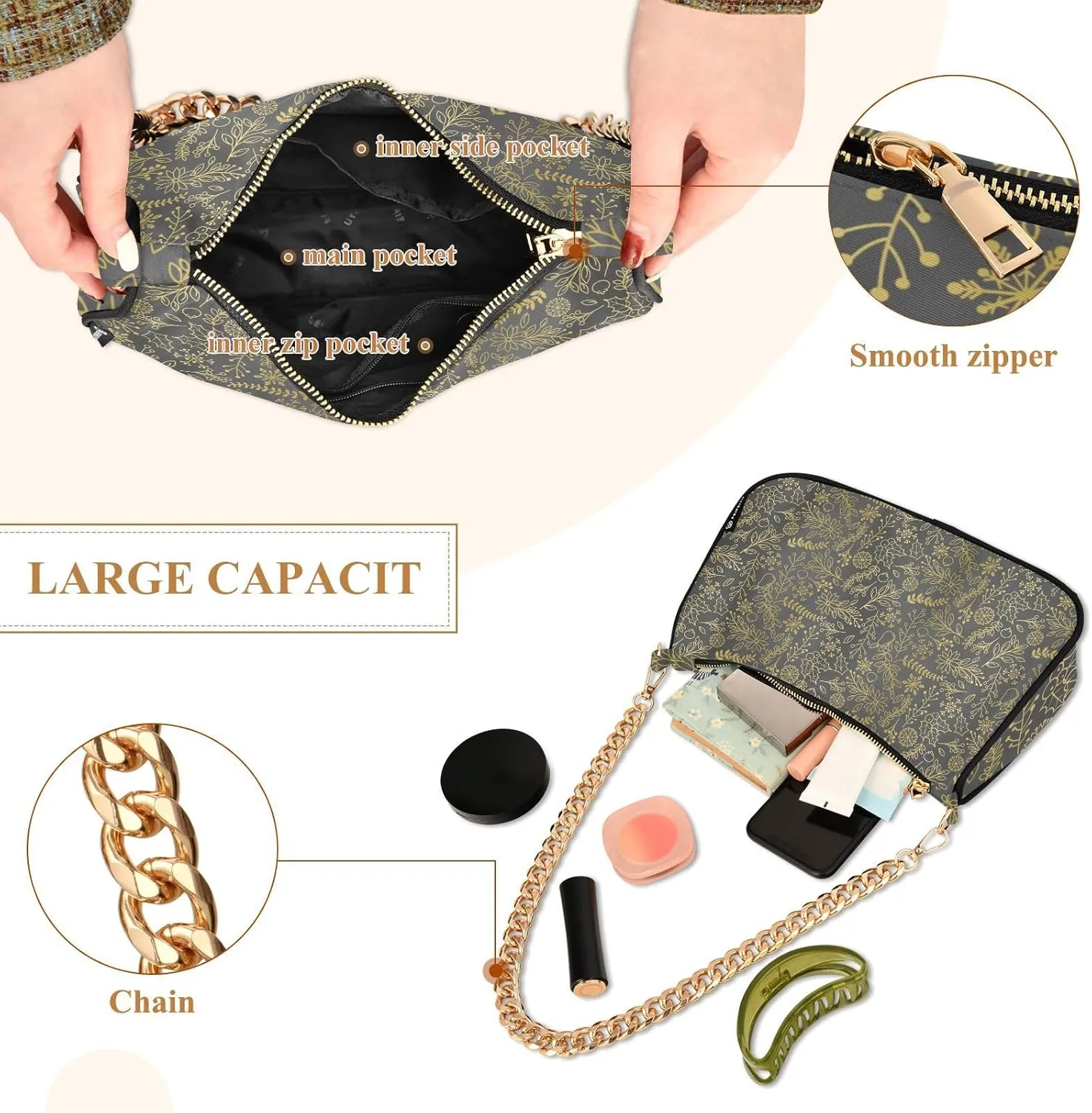 Women's Shoulder Handbags Chain Shoulder Brace for Women Bag Leaves Pattern Ladies Vacation Handbags Tote Purse,Multi1