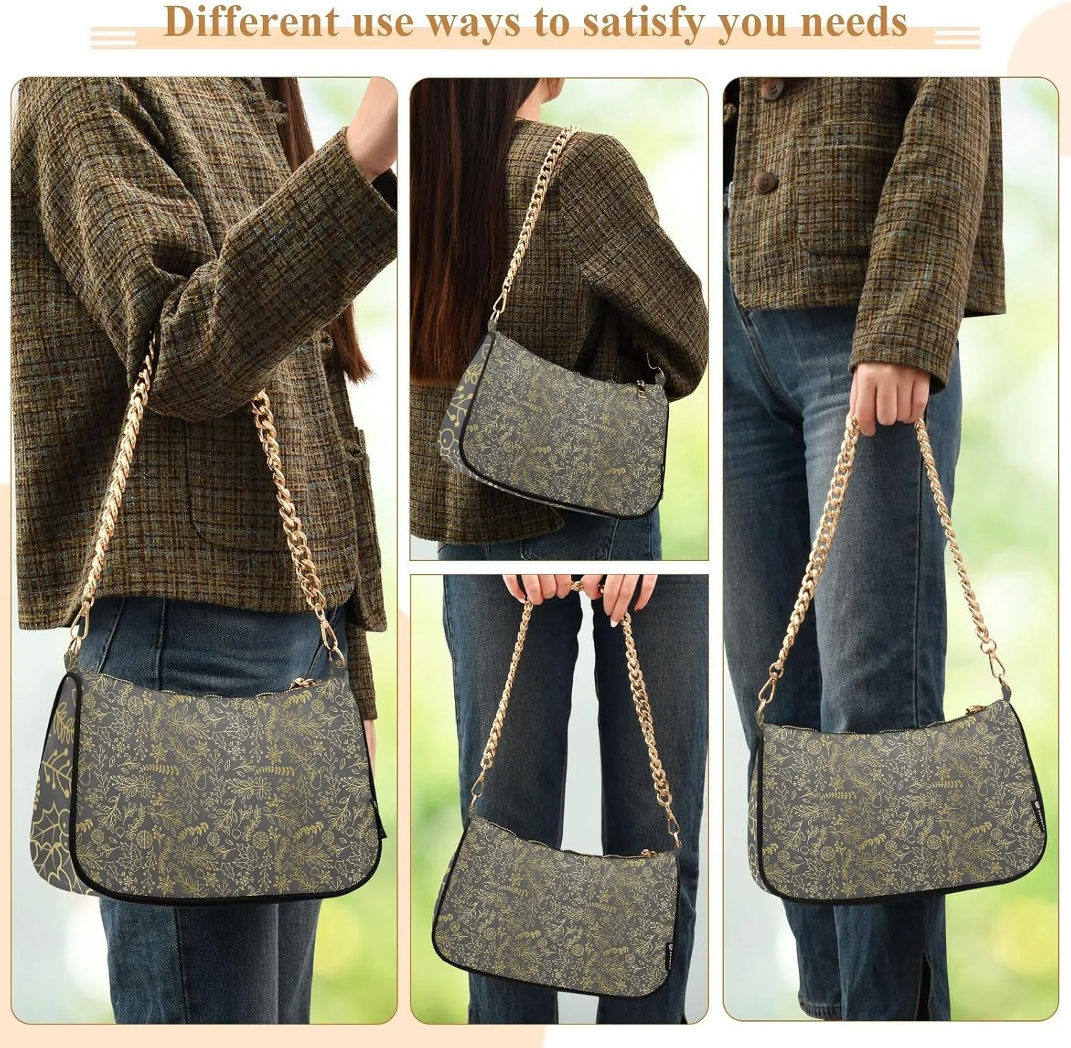 Women's Shoulder Handbags Chain Shoulder Brace for Women Bag Leaves Pattern Ladies Vacation Handbags Tote Purse,Multi1