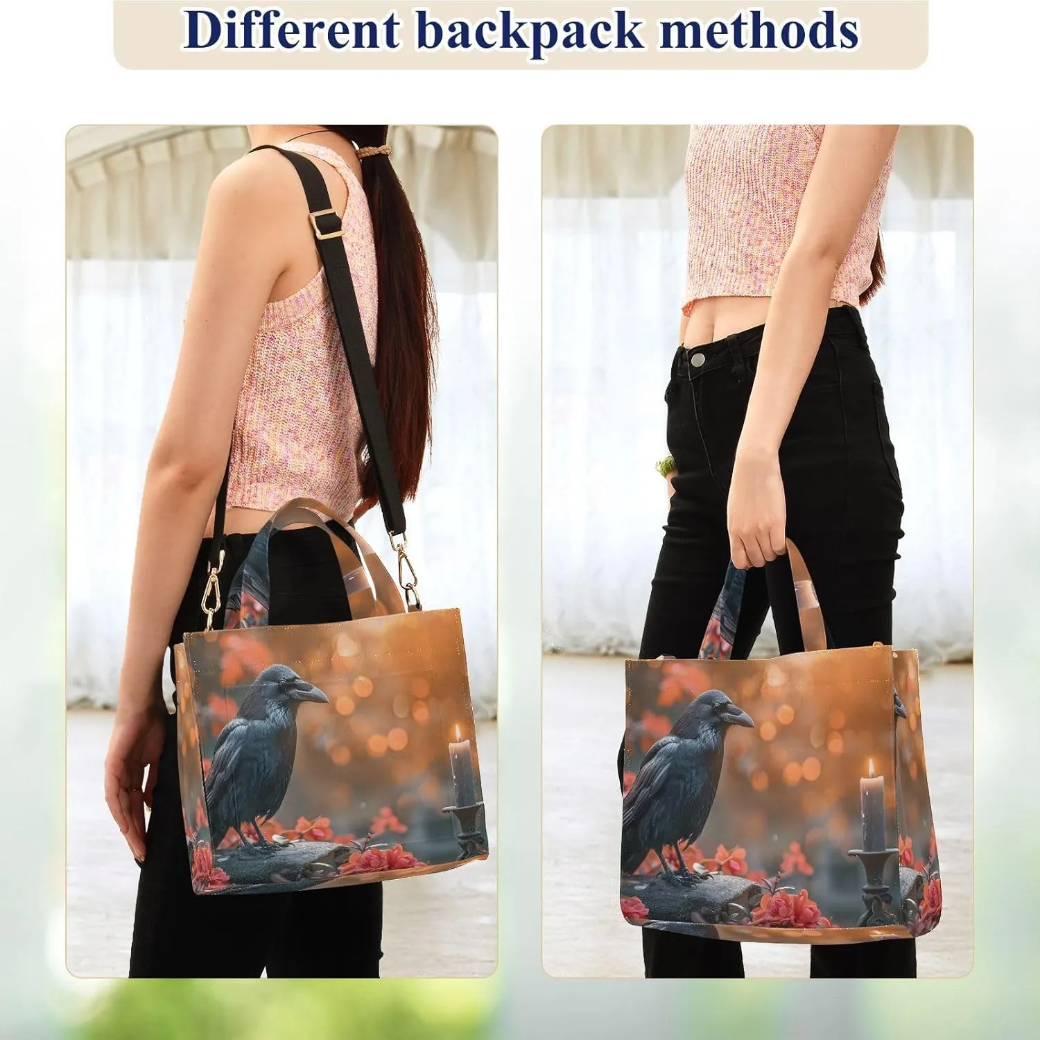 Women's Shoulder Handbags Crow Flower Print, Corduroy Tote Bag Large Capacity Small Size