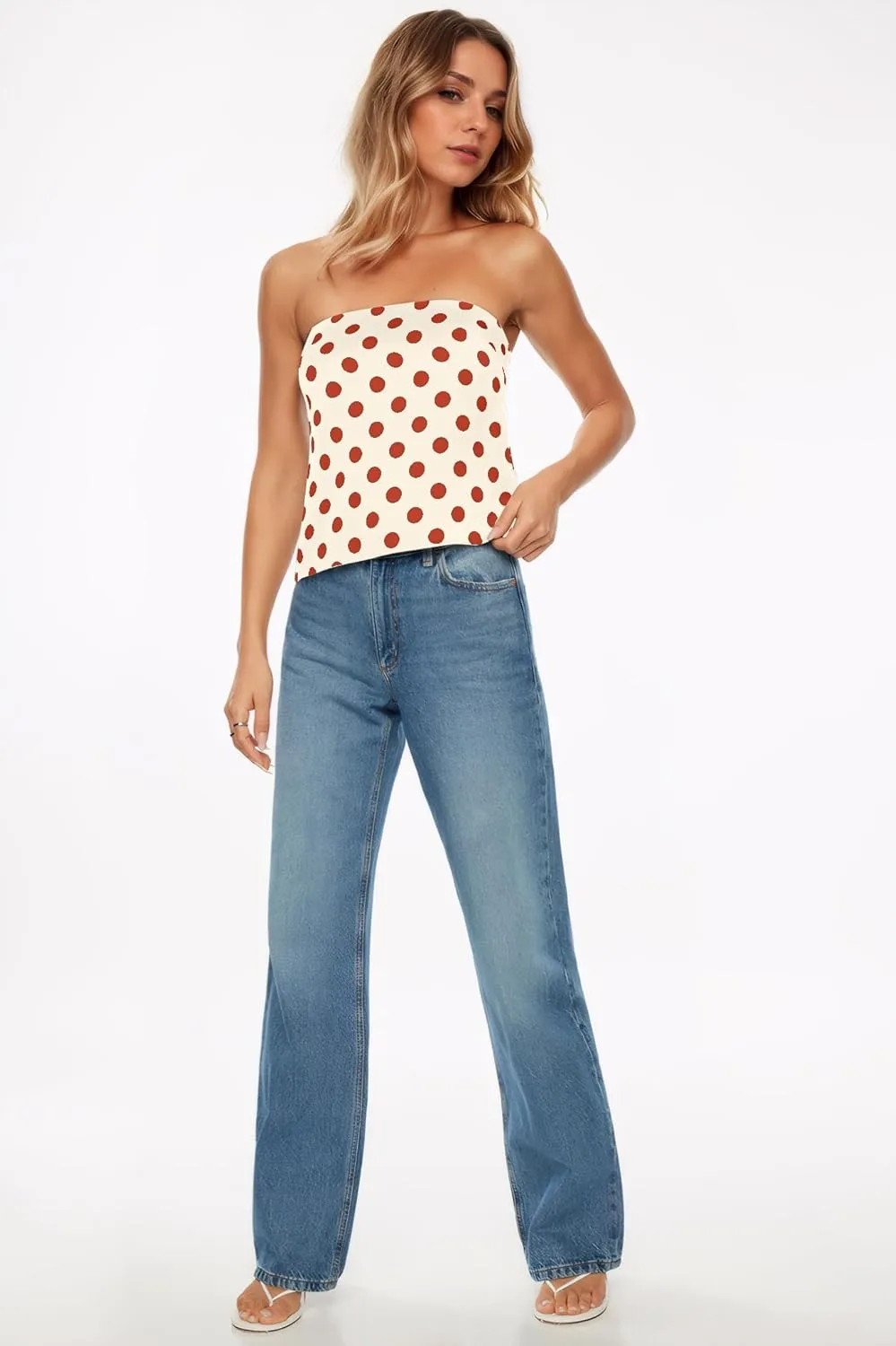 Womens Strapless Polka Dot Satin Tube Tops Cute Backless Going Out Bandeau Top Y2k Off Shoulder Shirts Silk Tank Tops