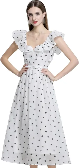 Women's Summer French Polka Dot Short-Sleeve Unique Long Dress