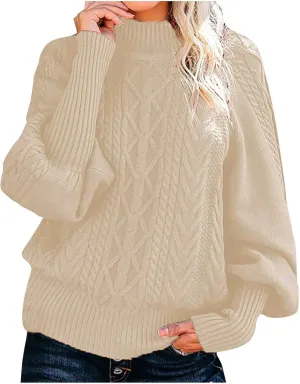 Womens Sweaters Casual Solid Long Sleeve Thick Knit Striped Pullover Crewneck Wide Hem Fitting Cozy Tops Outwear