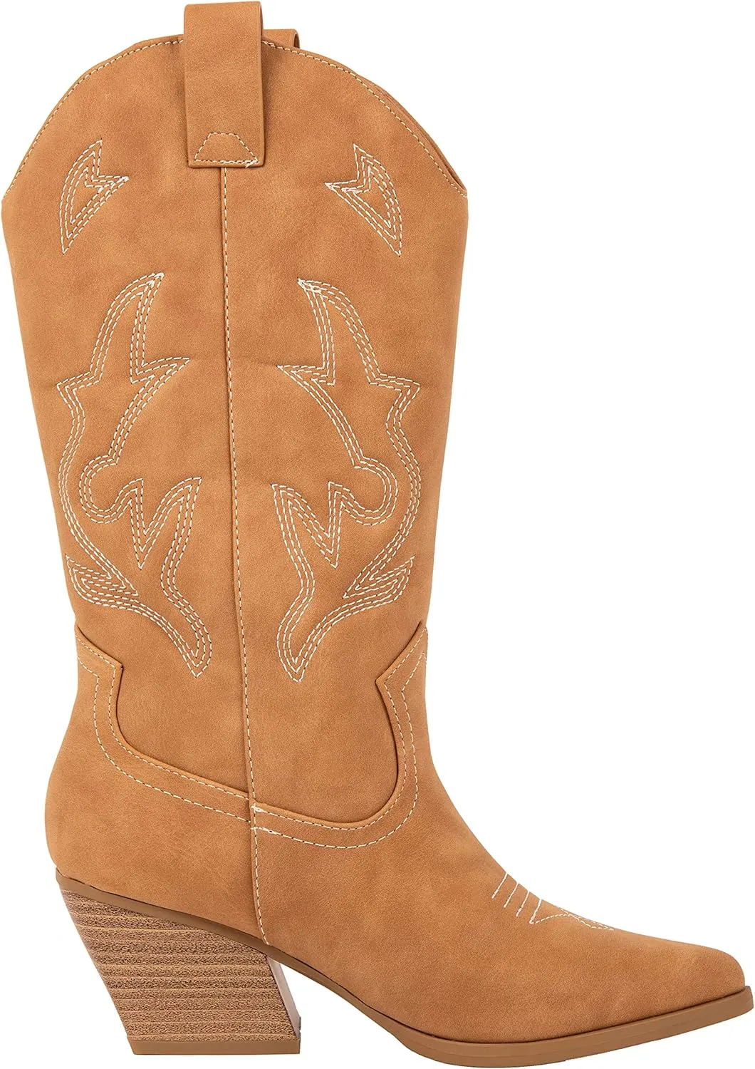 Women’s Western Cowboy Boots – Mid-Calf Pointed Toe Embroidered Cowgirl Boot with Chunky Heel – Classic Rodeo Style Julia