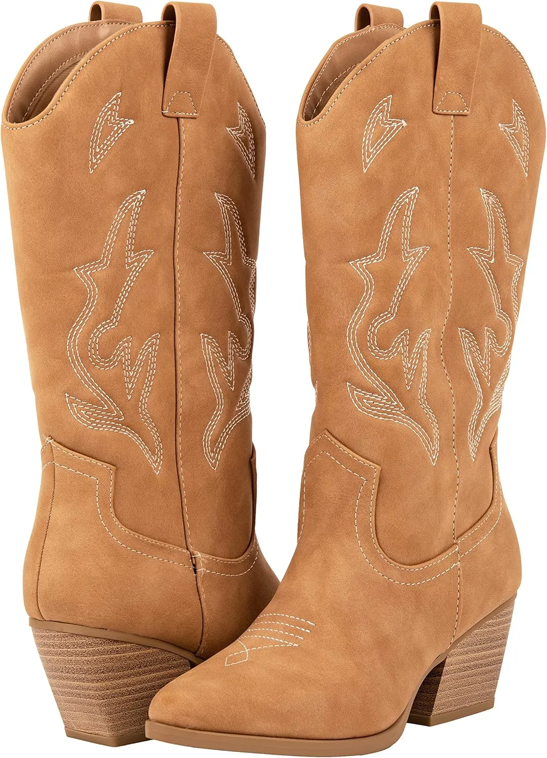 Women’s Western Cowboy Boots – Mid-Calf Pointed Toe Embroidered Cowgirl Boot with Chunky Heel – Classic Rodeo Style Julia