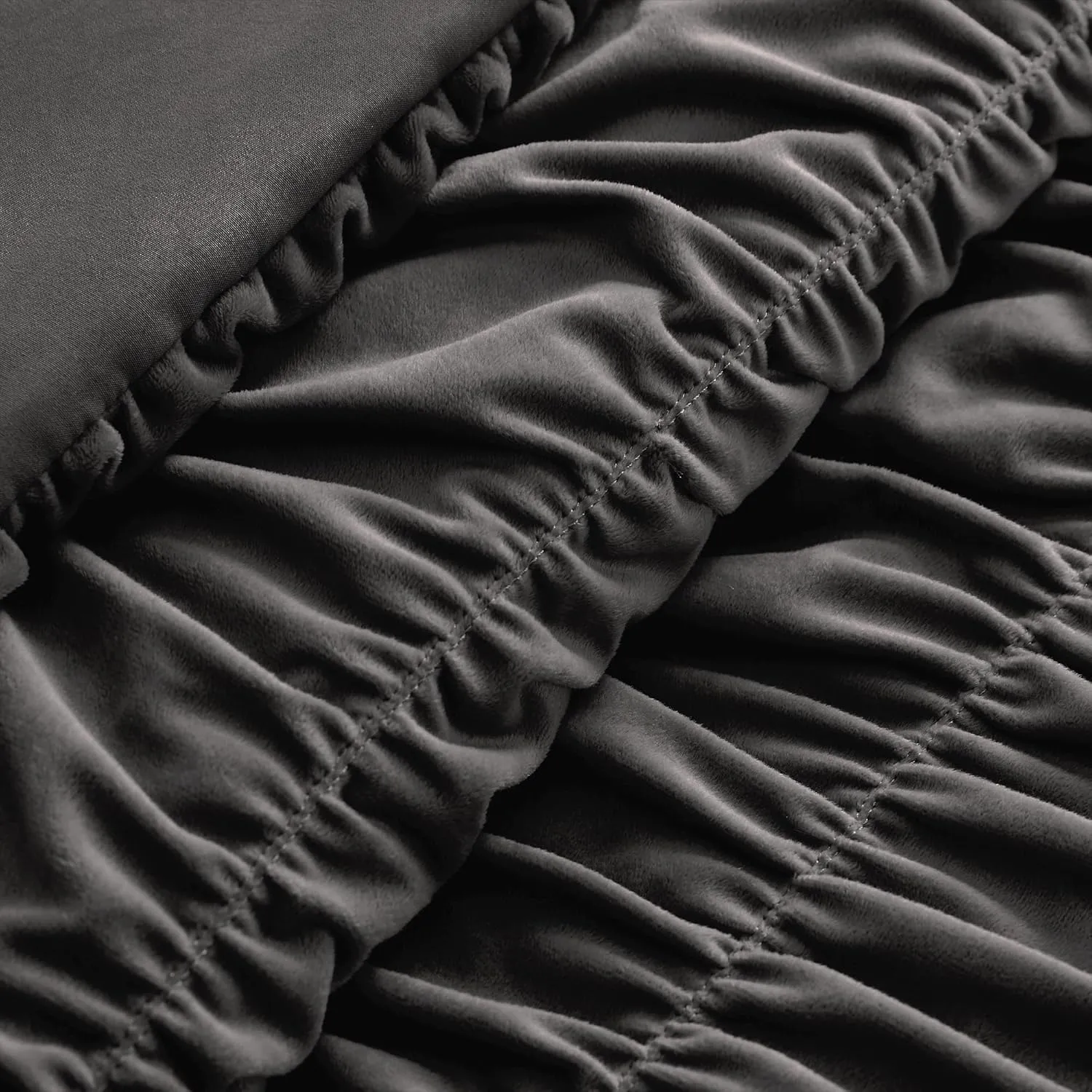 Wonderful Luxury Ruched Velvet Quilt Set Queen Size Dark Brown Handcrafted Boho Lightweight Comforter Bedding Pleated Shabby Chic Coverlet Crinkle Striped Bedspread Reversible, Fluffy Blanket Set Gift