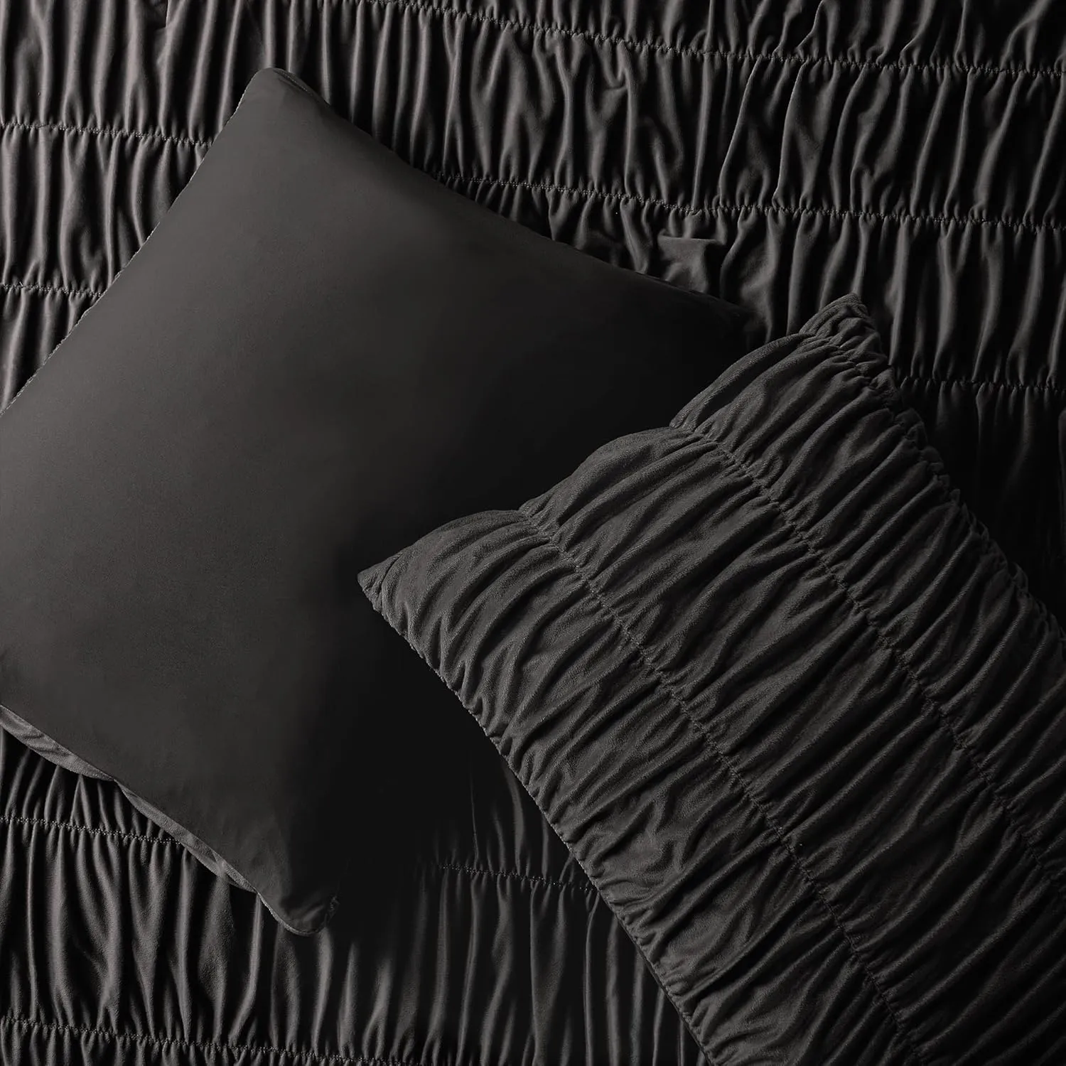 Wonderful Luxury Ruched Velvet Quilt Set Queen Size Dark Brown Handcrafted Boho Lightweight Comforter Bedding Pleated Shabby Chic Coverlet Crinkle Striped Bedspread Reversible, Fluffy Blanket Set Gift