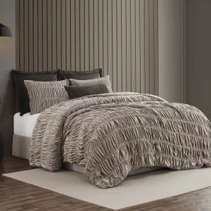 Wonderful Luxury Ruched Velvet Quilt Set Queen Size Light Brown Lightweight Comforter with Shams, Boho Bedding Crinkle Striped Bedspread Shabby Chic Coverlet Fluffy Blanket for All Season