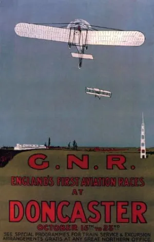 WONDERFULITEMS Airplane Plane First in England Aviation Races Doncaster Large Vintage Poster ON Canvas REPRO