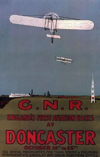 WONDERFULITEMS Airplane Plane First in England Aviation Races Doncaster Large Vintage Poster ON Canvas REPRO