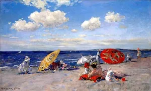 WONDERFULITEMS at The Seaside Beach Sun Umbrellas Seascape American 1892 Painting by William Merritt Chase Large Canvas REPRO