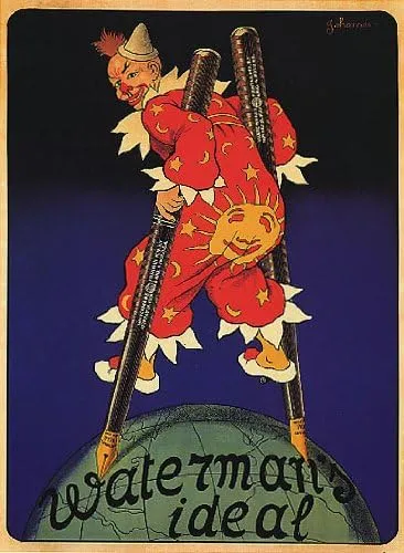 WONDERFULITEMS Clown Pierrot Pen Pencil Globe Waterman Ideal Spain Small Vintage Poster Canvas REPRO