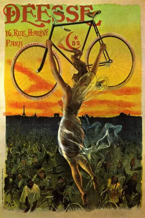 WONDERFULITEMS Deesse Paris French Light Bicycle Flying Woman Holding Bike France Cycling 16" X 24" Image Size Vintage Poster Repro Canvas Rolled Up.