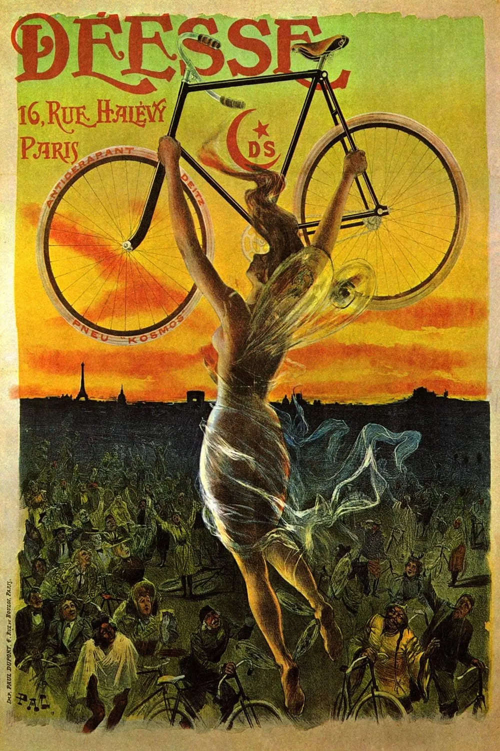 WONDERFULITEMS Deesse Paris French Light Bicycle Flying Woman Holding Bike France Cycling 16" X 24" Image Size Vintage Poster Repro Canvas Rolled Up.
