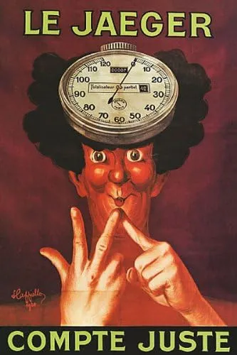 WONDERFULITEMS LE Jaeger Swiss Watch Clock Man Head Count Right Cappiello 16" X 24" Image Size Vintage Poster REPRO ON Canvas
