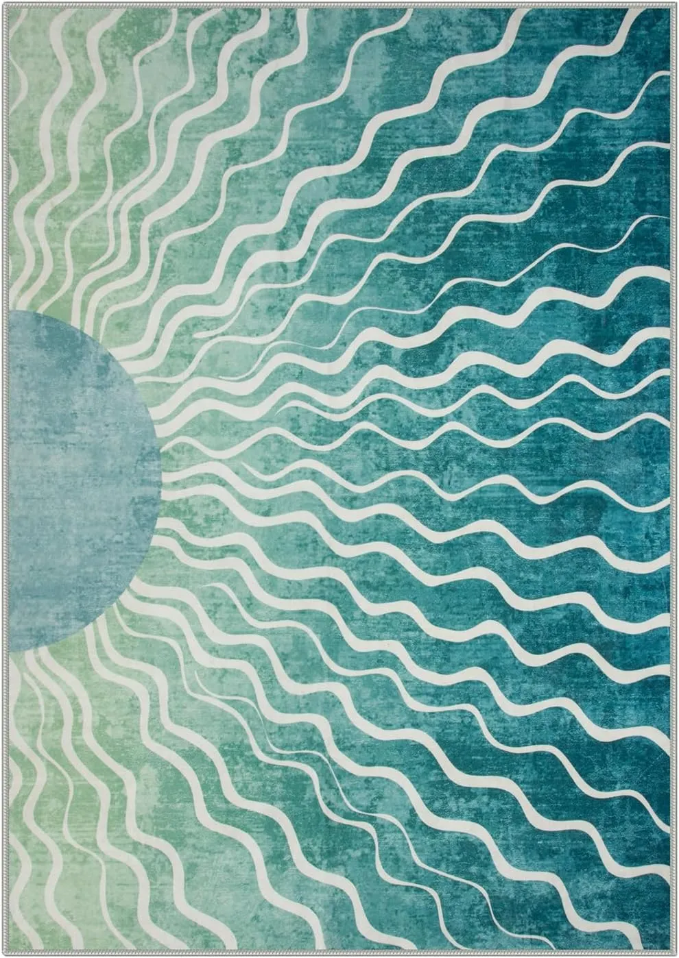 Wonnitar Boho Sun Washable Area Rugs 5x7, Green Rugs for Living Room Dining Room, Non Slip Ultra Thin Modern Ombre Dark Green Carpet for Classroom Bedroom Playroom, Teal/Multi