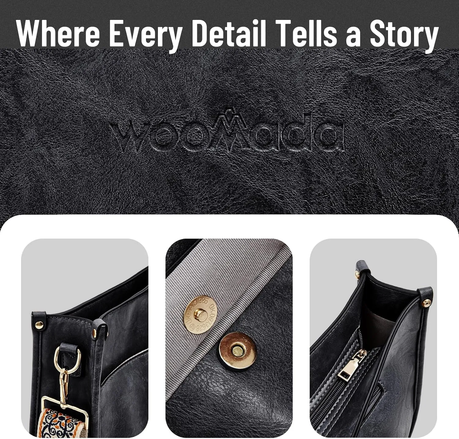 WOOMADA Hobo Handbag for Women Vegan Leather Crossbody Bags Trendy Shoulder Bag with 2 Adjustable Strap