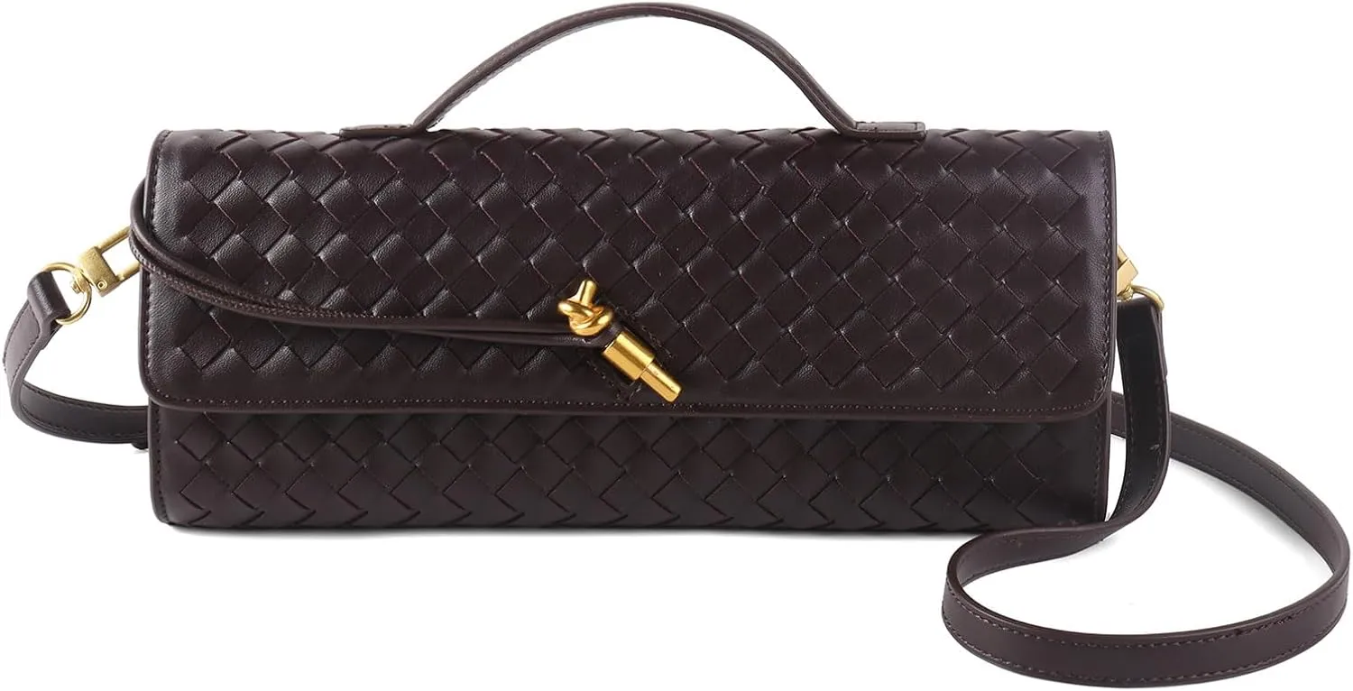 Woven Handbag for Women Evening Bag, Woven Leather Shoulder Handbag Clutch Purse Casual Tote Bags