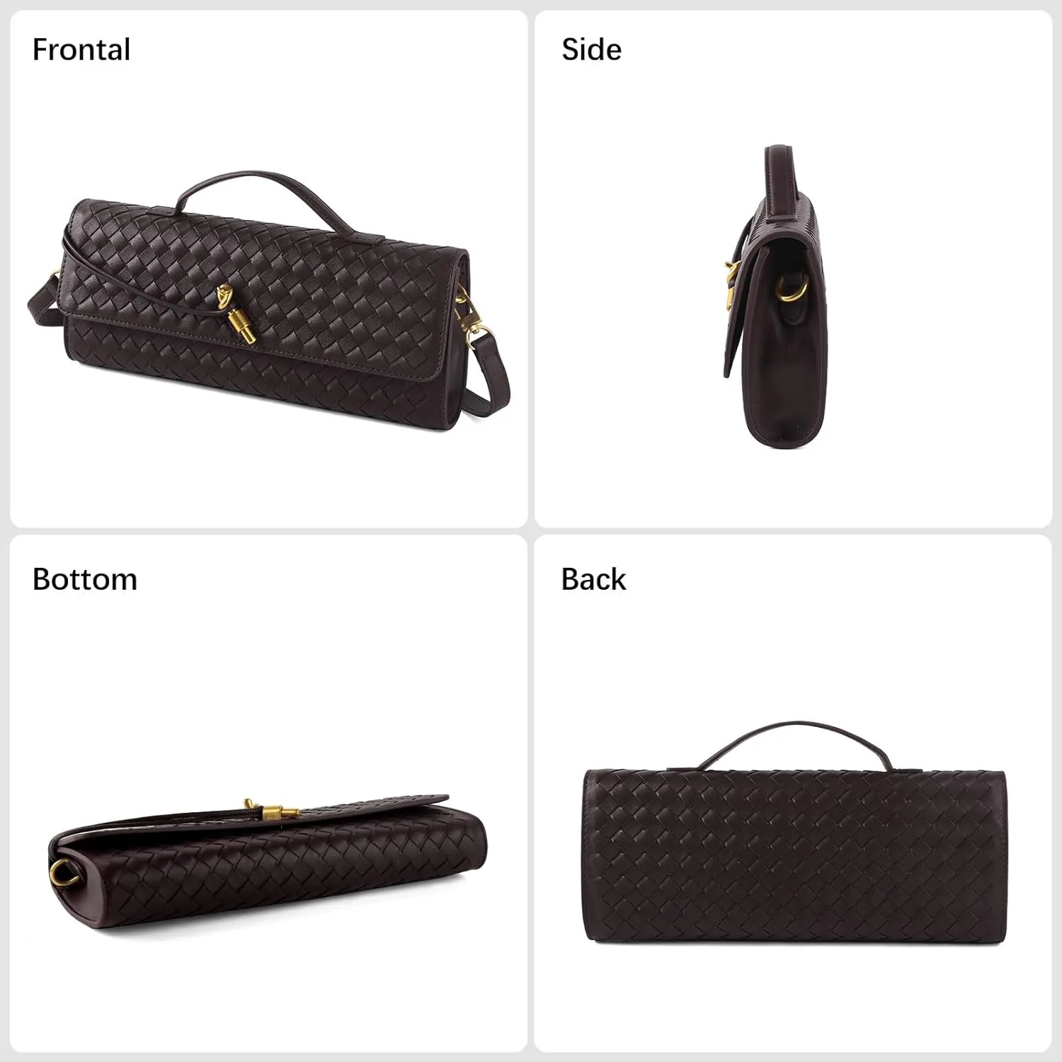 Woven Handbag for Women Evening Bag, Woven Leather Shoulder Handbag Clutch Purse Casual Tote Bags