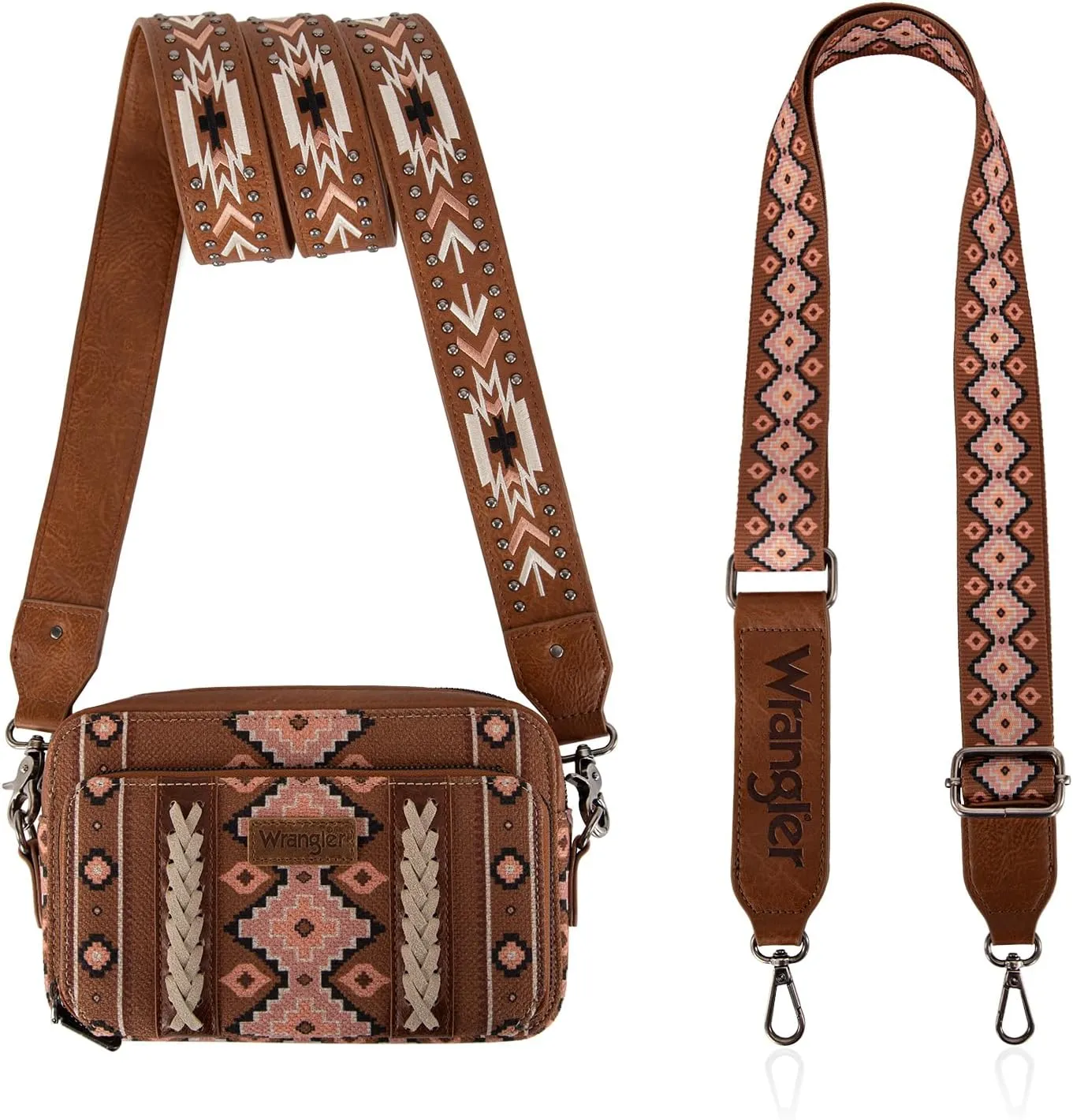 Wrangler Crossbody Bag for Women Boho Aztec Small Multi Pocket Crossover Purse