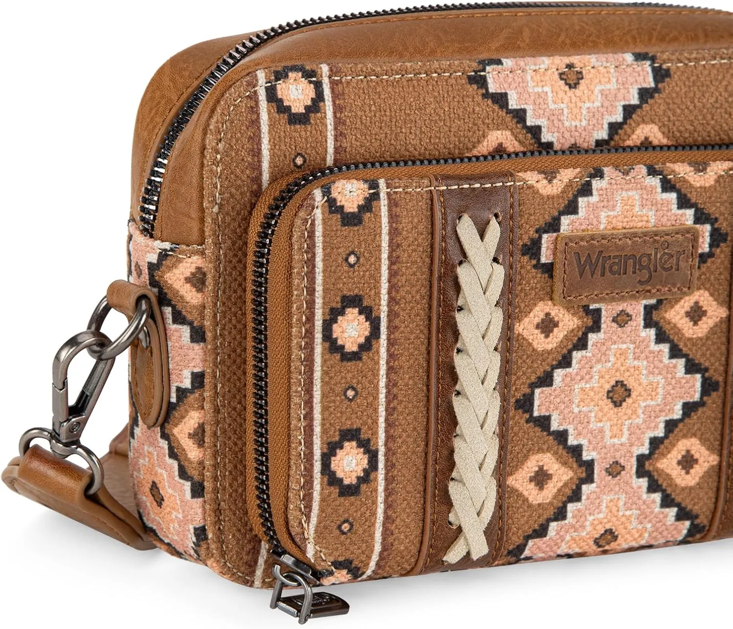 Wrangler Crossbody Bag for Women Boho Aztec Small Multi Pocket Crossover Purse