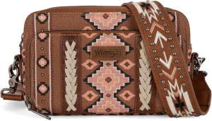 Wrangler Crossbody Bag for Women Boho Aztec Small Multi Pocket Crossover Purse