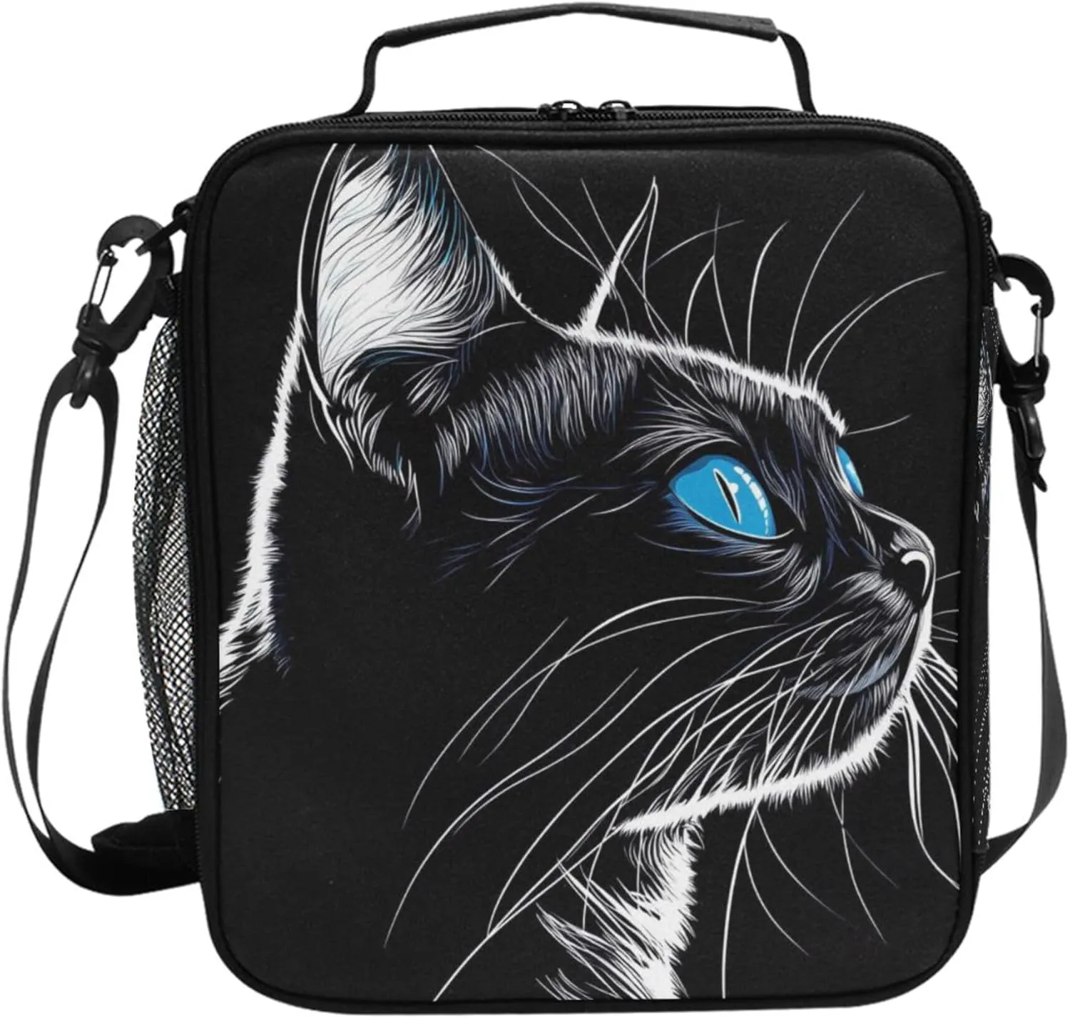Wudan Cute American Shorthair Cat Insulated Lunch Box for Girls Crossbody Family Lunch Bag for Outdoor Travel