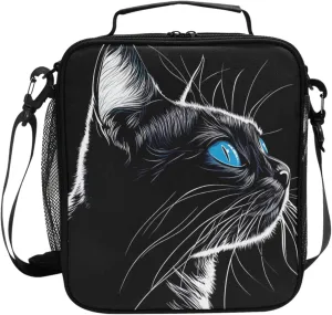 Wudan Cute American Shorthair Cat Insulated Lunch Box for Girls Crossbody Family Lunch Bag for Outdoor Travel