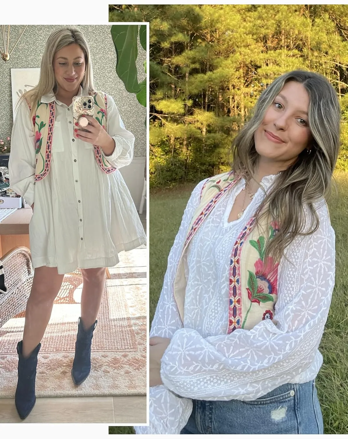 Wyeysyt Women Floral Embroidered Vest Vintage Sleeveless Boho Y2k Cardigan Open Front Cropped Waistcoat