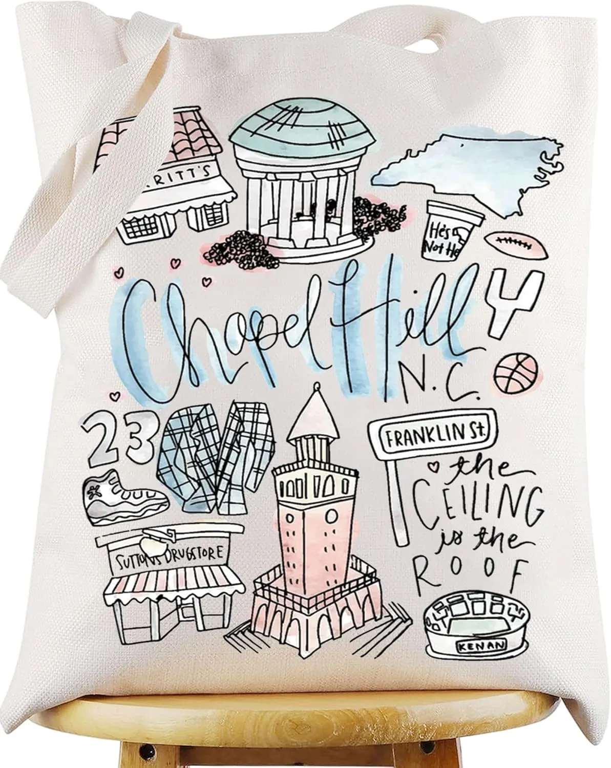 WZMPA Chapel Hill North Carolina Travel Tote Bag - Chapel Hill Souvenir Gift Reusable Grocery Bag