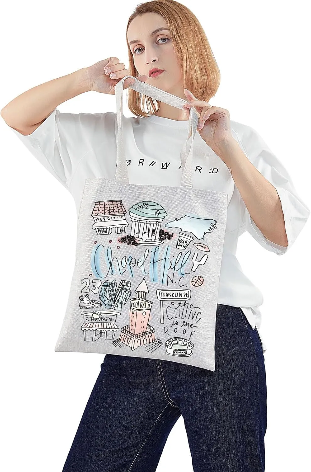 WZMPA Chapel Hill North Carolina Travel Tote Bag - Chapel Hill Souvenir Gift Reusable Grocery Bag