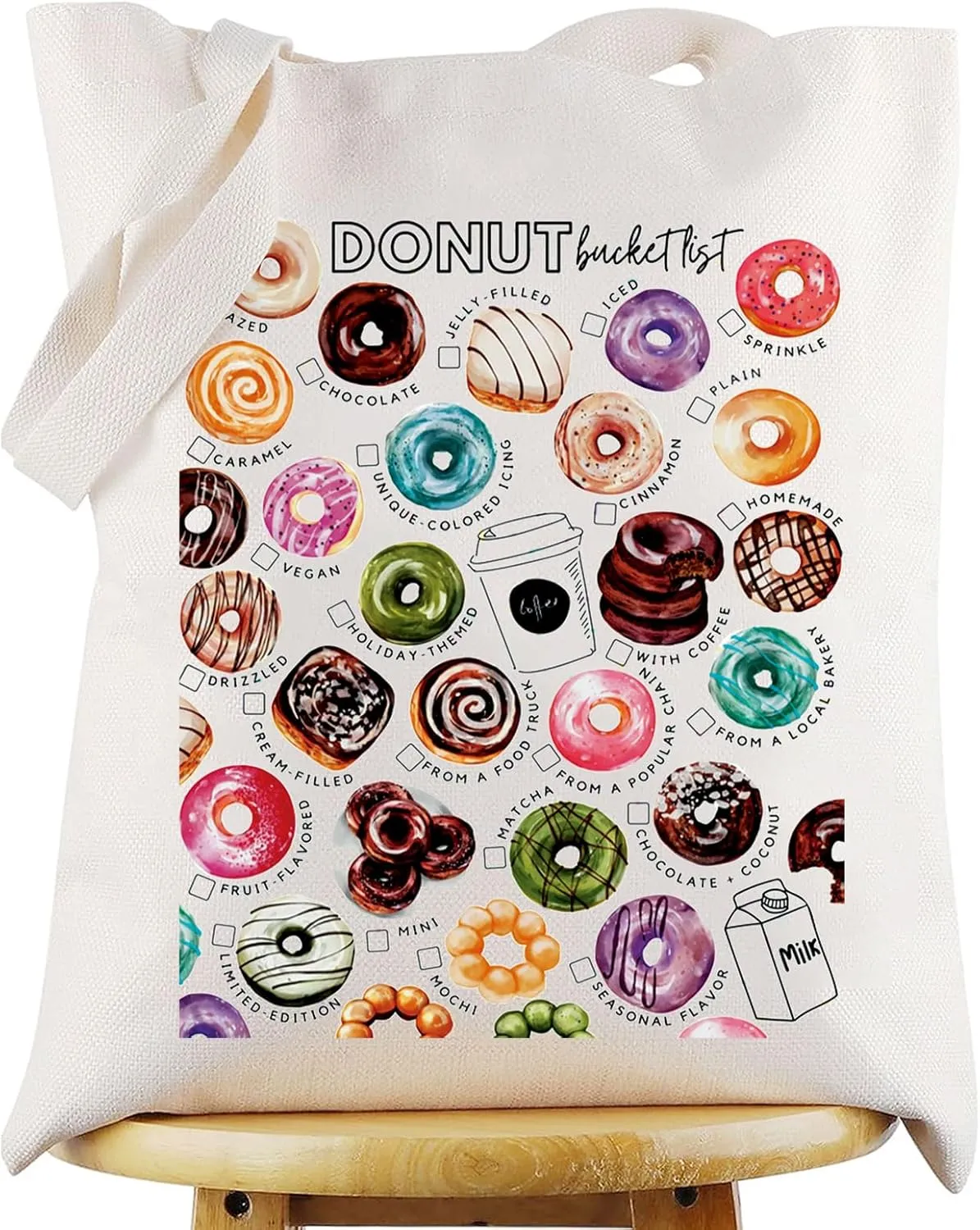 WZMPA Donut Assortment Canvas Tote Bag Donut Addict Gift Donut Life Shoulder Bag Donut Maker Merchandise