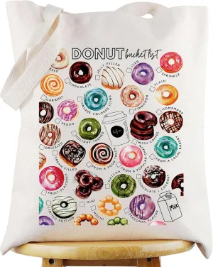 WZMPA Donut Assortment Canvas Tote Bag Donut Addict Gift Donut Life Shoulder Bag Donut Maker Merchandise