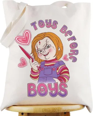 WZMPA Funny Killer Doll Canvas Tote Bag Murderous Toy Fans Gift Toys Before Bo ys Shoulder Bag Evil Doll Merch