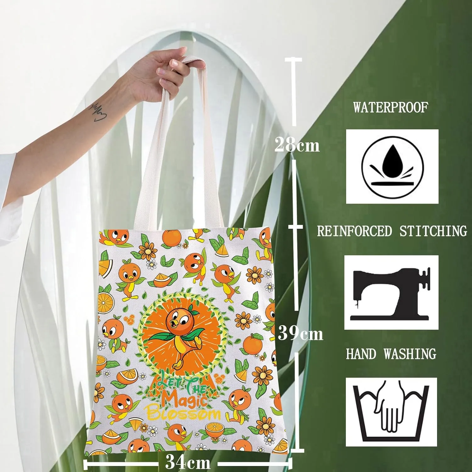 WZMPA Funny Orange Bird Tote Bag Orange Bird Lovers Gift Let The Magic Blossom Orange Bird Reusable Grocery Bag