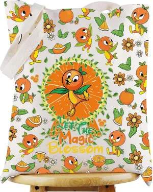 WZMPA Funny Orange Bird Tote Bag Orange Bird Lovers Gift Let The Magic Blossom Orange Bird Reusable Grocery Bag