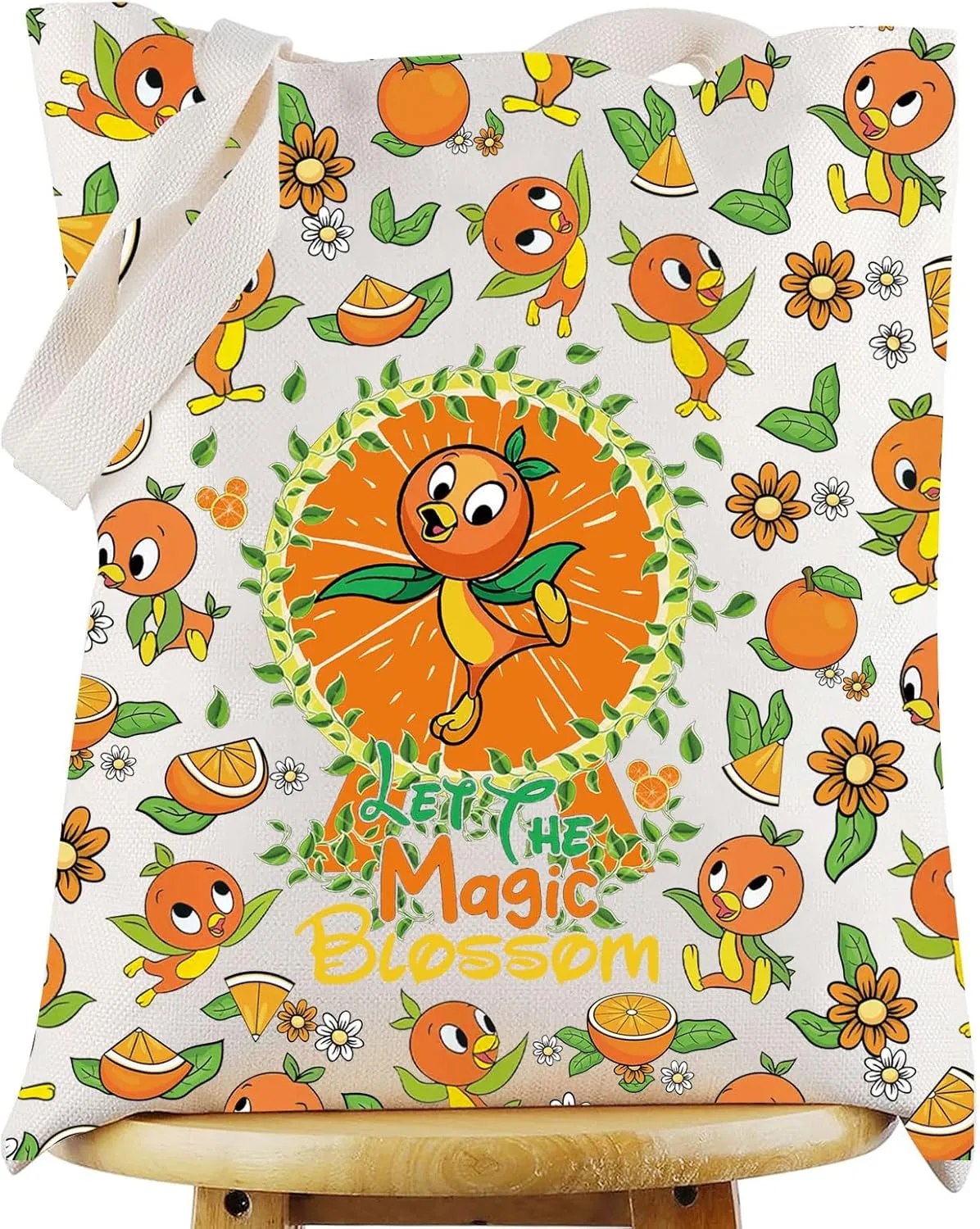WZMPA Funny Orange Bird Tote Bag Orange Bird Lovers Gift Let The Magic Blossom Orange Bird Reusable Grocery Bag