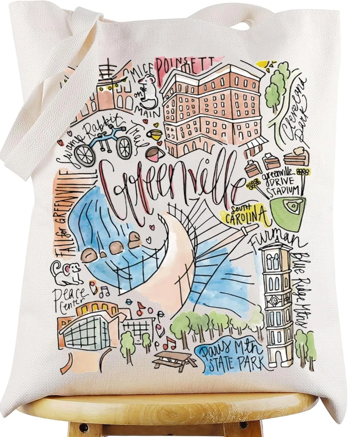 WZMPA Greenville South Carolina Travel Tote Bag Greenville Souvenir Gift Greenville Trip Reusable Grocery Bag