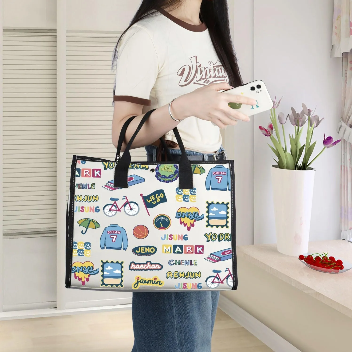 WZMPA K-Pop Tote Bag K-Pop Team Fans Gift Korean Group Dream Shoulder Bag K-Pop Merchandise