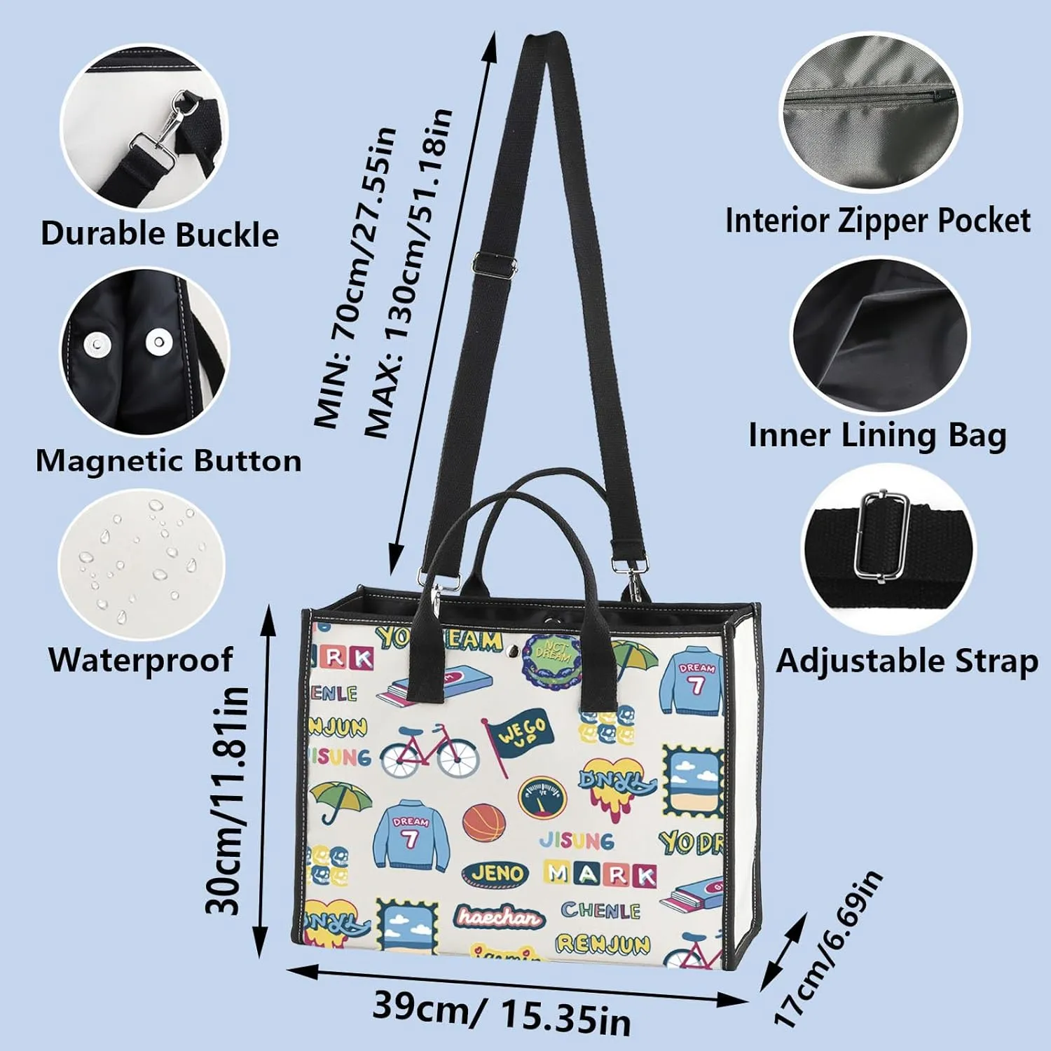 WZMPA K-Pop Tote Bag K-Pop Team Fans Gift Korean Group Dream Shoulder Bag K-Pop Merchandise