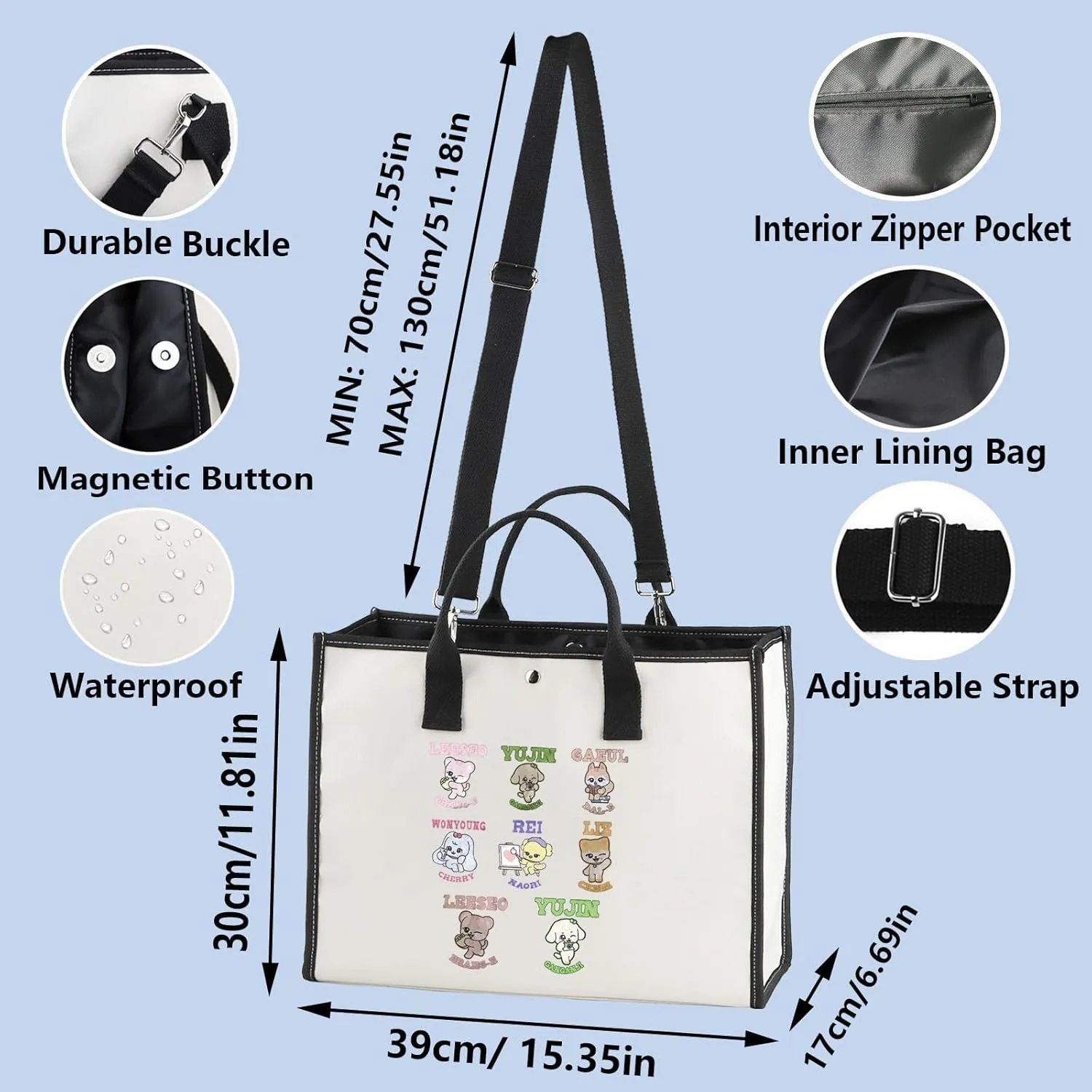 WZMPA Kpop IVE Member Tote Bag Korean Group Fans Gift Gaeul & Yujin & Rei & Wonyoung & Liz & Leeseo Shoulder Bag IVE Merch