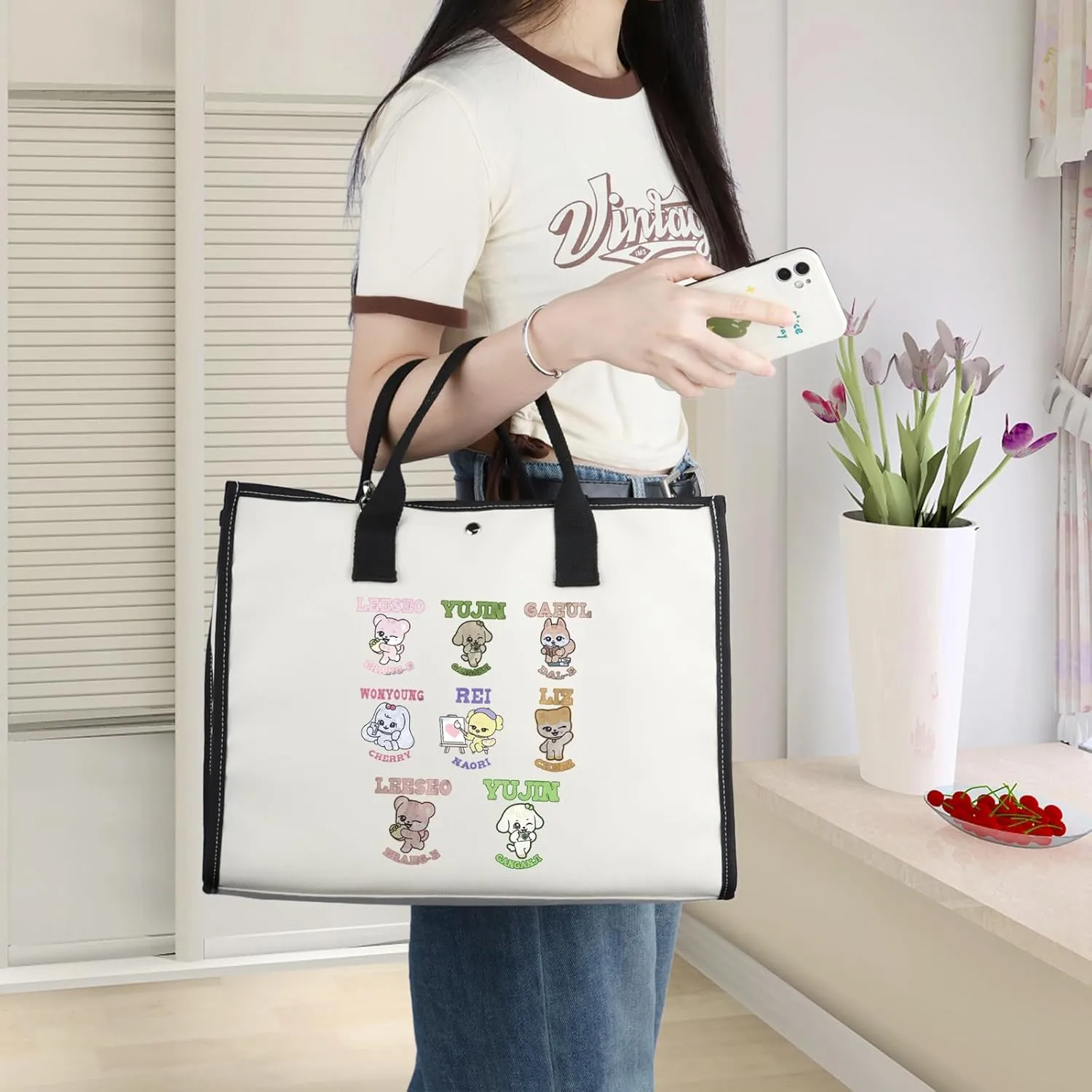 WZMPA Kpop IVE Member Tote Bag Korean Group Fans Gift Gaeul & Yujin & Rei & Wonyoung & Liz & Leeseo Shoulder Bag IVE Merch