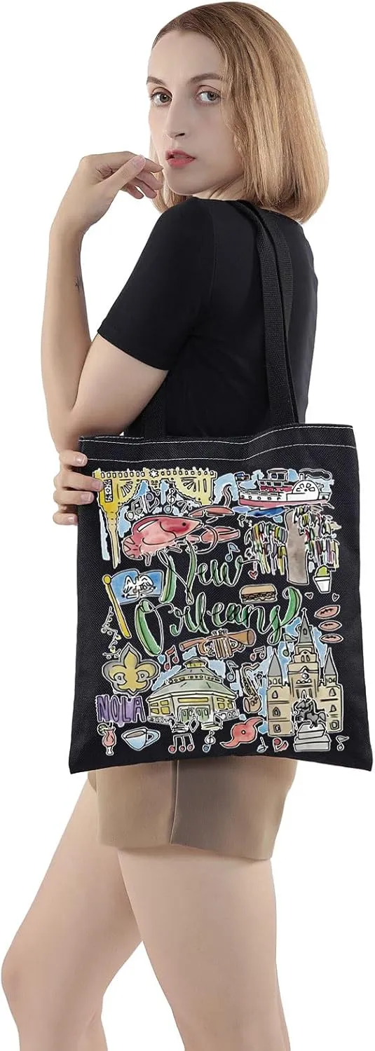 WZMPA New Orleans Travel Tote Bag - Louisiana Souvenir Gift - Reusable Grocery Bag