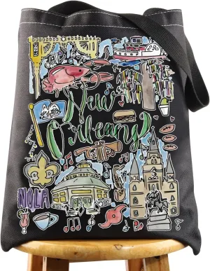 WZMPA New Orleans Travel Tote Bag - Louisiana Souvenir Gift - Reusable Grocery Bag