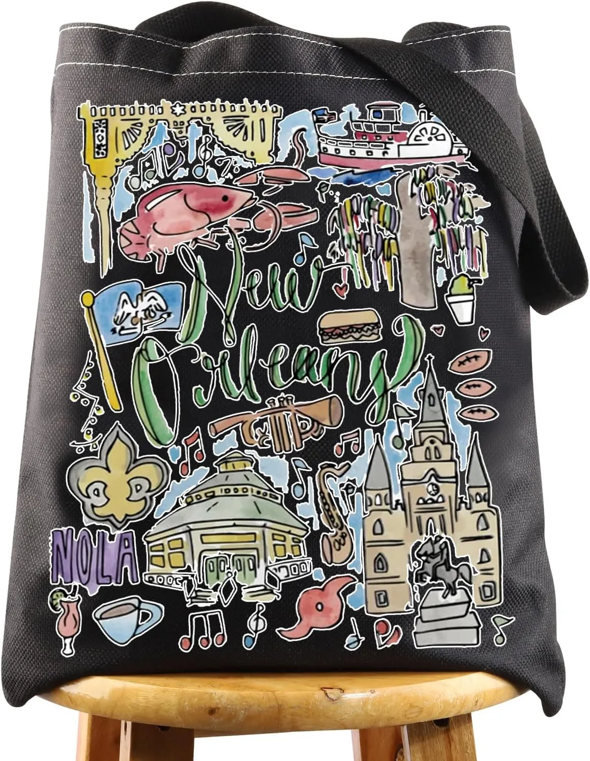 WZMPA New Orleans Travel Tote Bag - Louisiana Souvenir Gift - Reusable Grocery Bag