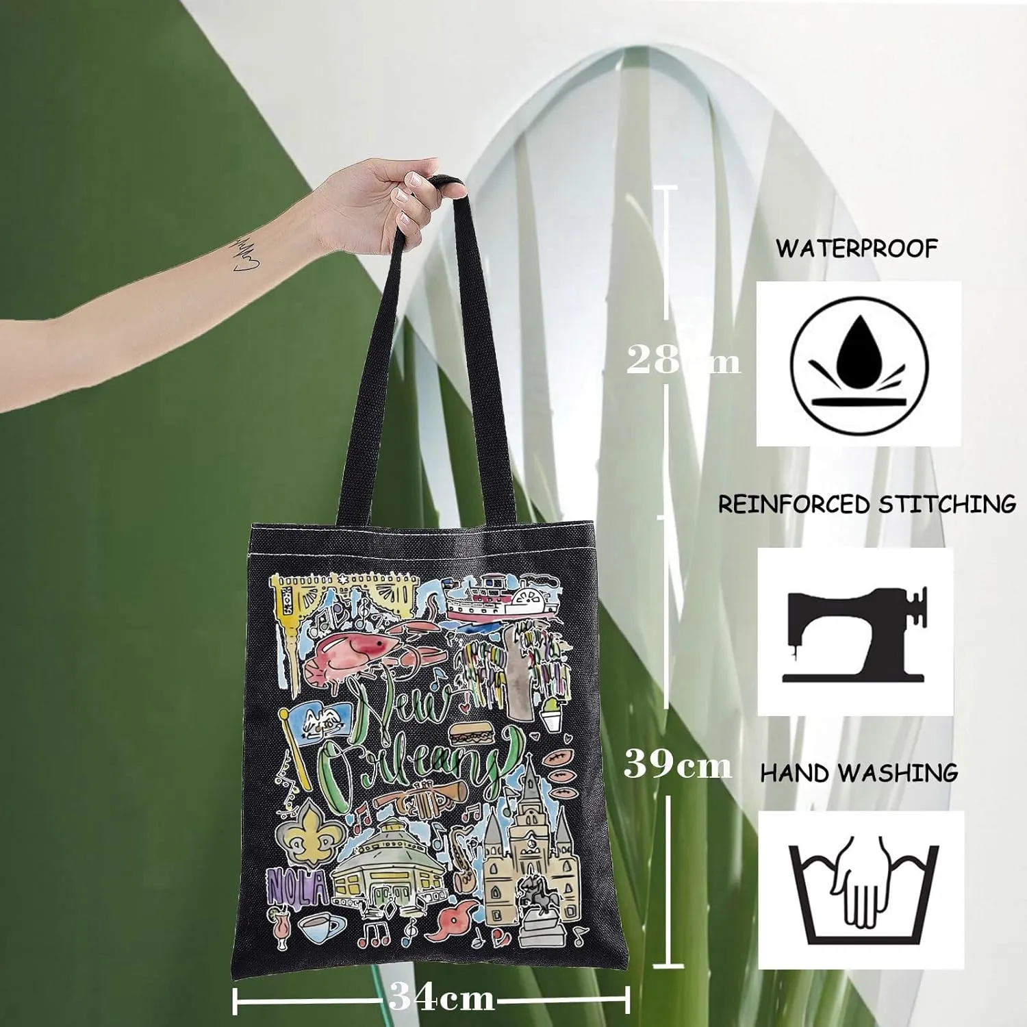 WZMPA New Orleans Travel Tote Bag - Louisiana Souvenir Gift - Reusable Grocery Bag
