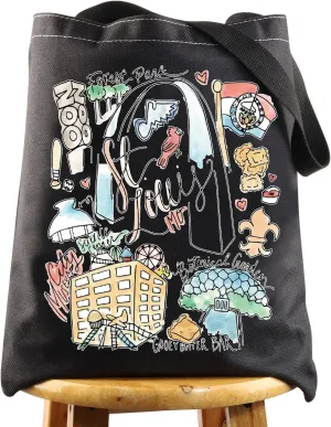 WZMPA St Louis Travel Tote Bag - Missouri Souvenir Gift - Gateway Arch Trip Reusable Grocery Bag