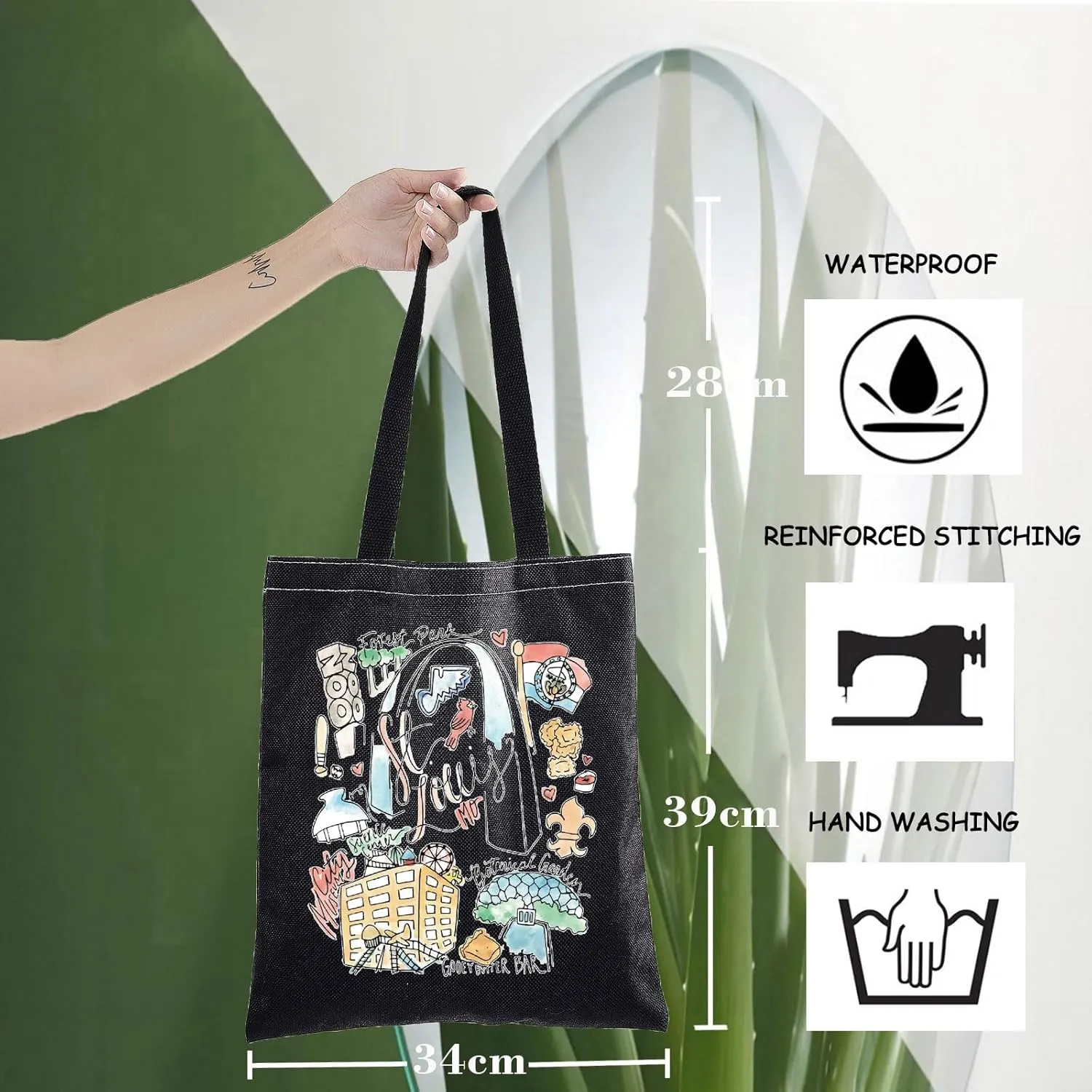 WZMPA St Louis Travel Tote Bag - Missouri Souvenir Gift - Gateway Arch Trip Reusable Grocery Bag