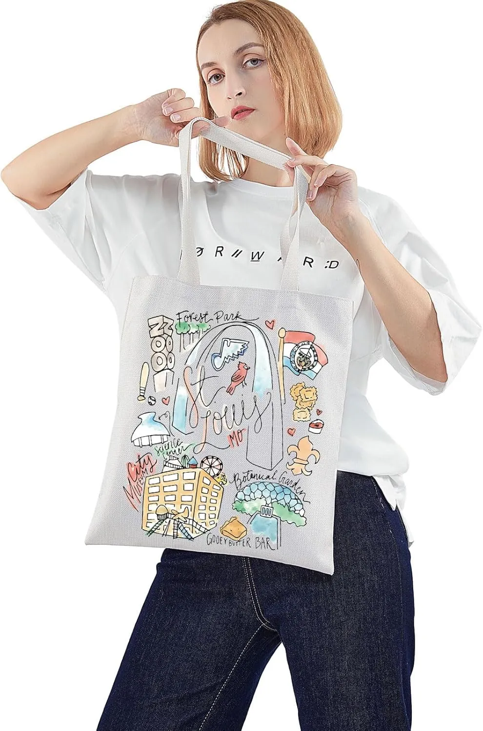 WZMPA St Louis Travel Tote Bag - Missouri Souvenir Gift - Gateway Arch Trip Reusable Grocery Bag